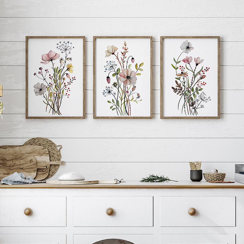 Picture of Modern Watercolor Flower Living Room Decoration Painting Scandinavian Log Style Restaurant Mural Sofa Background Wall Hotel Hanging Painting