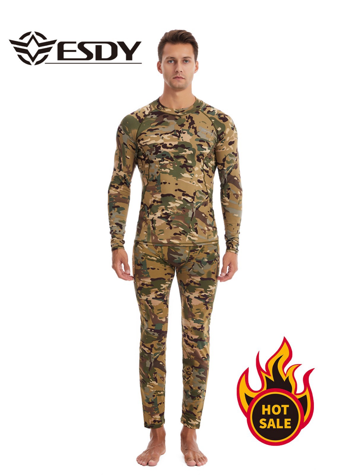 Esdy Cross-Border Autumn and Winter Thermal Intimates Set New Men's Sports Camouflage Heated Autumn Clothes and Long Trousers Wholesale
