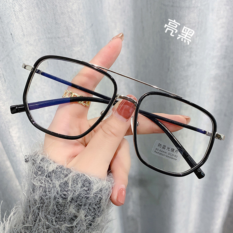 Picture of New Anti-blue Light Flat Mirror Men's and Women's Retro Polygon Double Beam Glasses Internet Celebrity Myopia Frame 8025