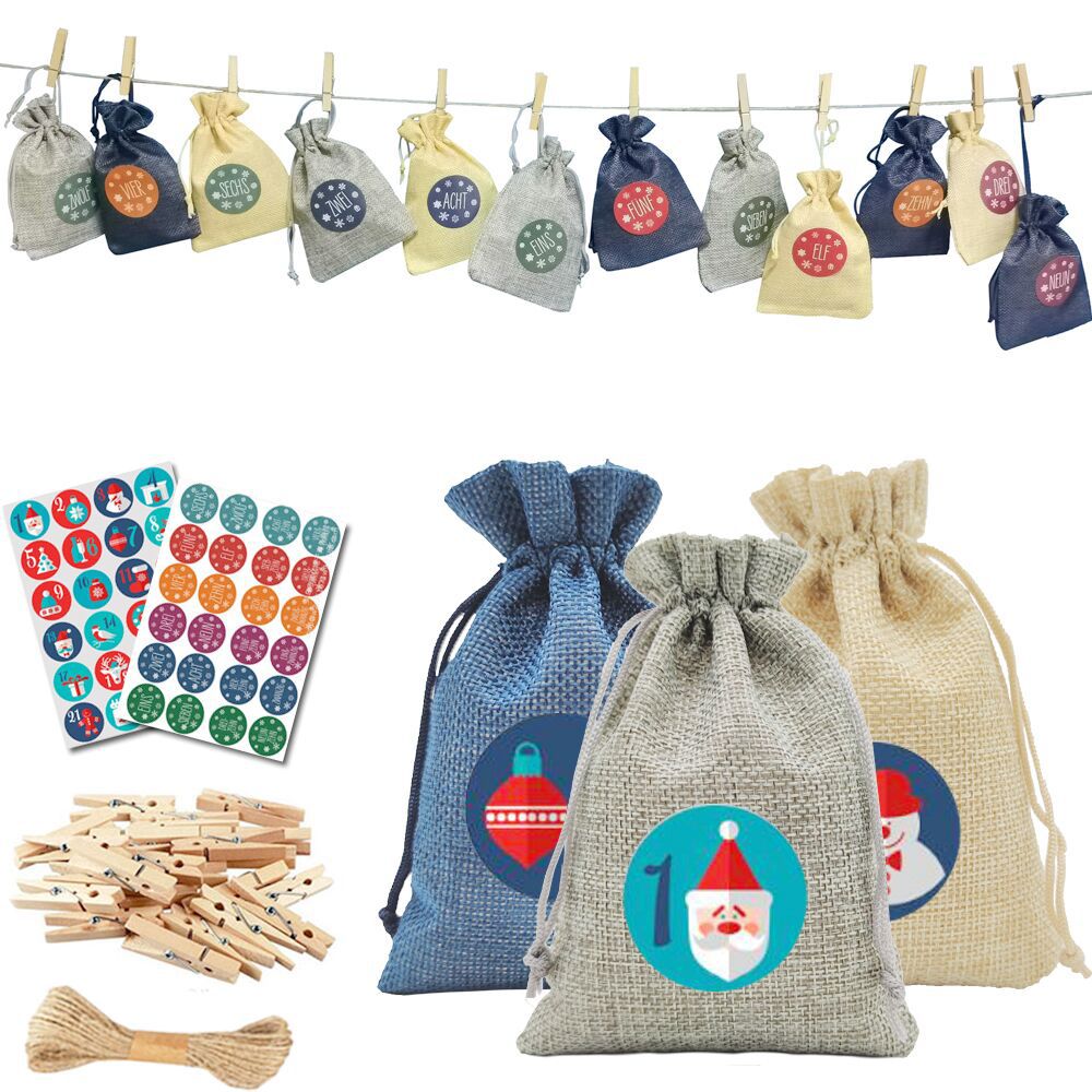2024 Christmas linen gift bag decorative small bag advent calendar bunted linen bag gift bag suit