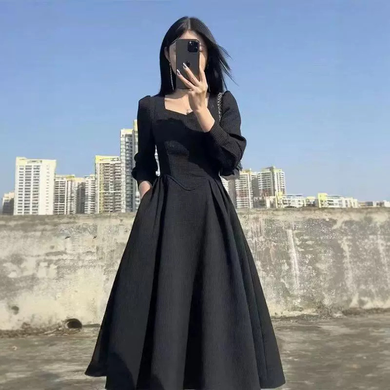 2024 New Early Autumn Long Dress High Feeling Temperament French Hepburn Style Slimming Black Long Sleeve dress for Children