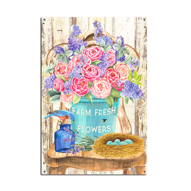 Picture of Cross-border American Country Retro Flower Figure Tin Painting Garden Pastoral Balcony Wall Wall Wall Old Decoration Pendant