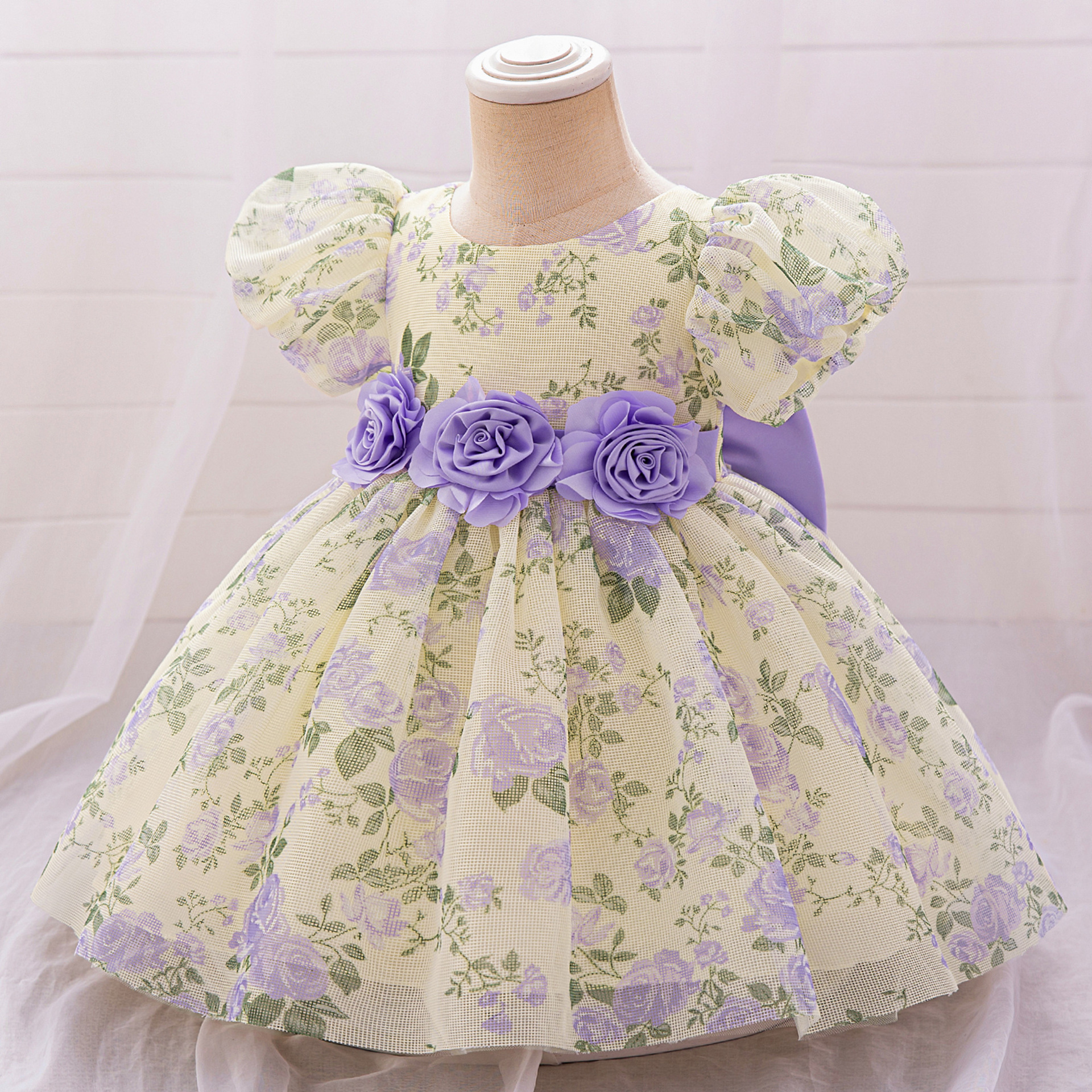 Picture of 2025 Cross-Border New Girls Princess Dress Summer Little Girl Dress Puff Sleeve Floral Children's Dress Tutu Skirt