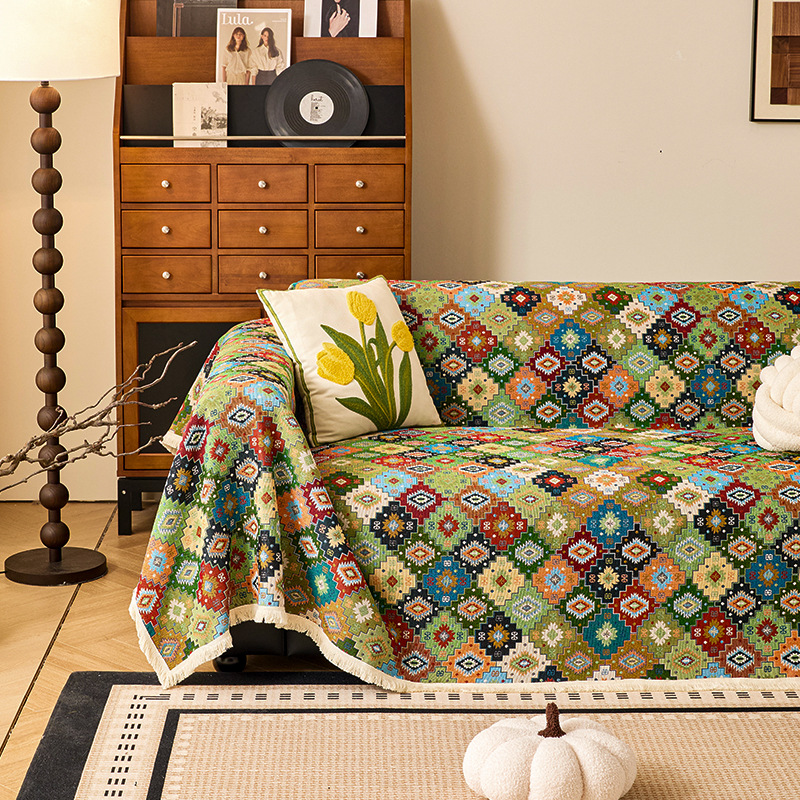 Cross-border Thickened Jacquard Cotton Linen Sofa Towel Four Seasons Universal One-piece Anti-cat Scratch Sofa Cover Towel Cover Sofa Blanket