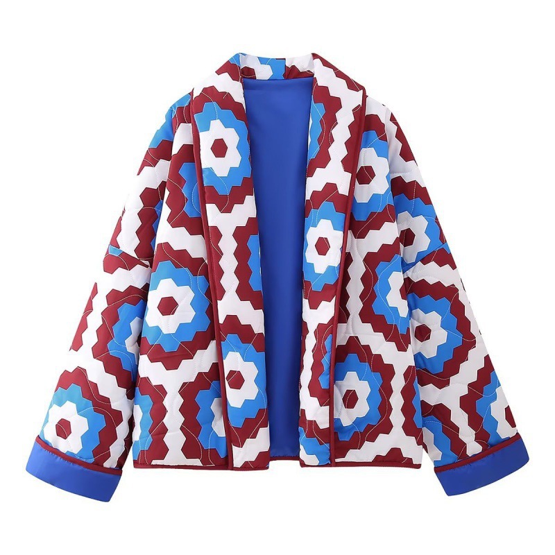 2023 European and American style autumn women's new stitching cotton-padded jacket geometric printed cotton-padded jacket 5862