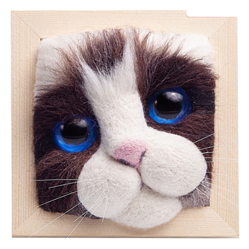 Wool felt poking music does not roll over new cat head animal diy material bag handmade gift doll photo frame production