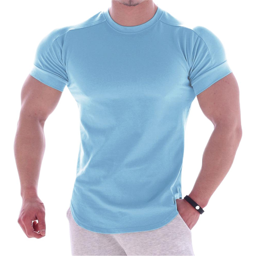Muscle Cross-border Light Board Sports Fitness Short-sleeved T-shirt Men's Brothers Round Neck Elastic Training Exercise Tight Clothes
