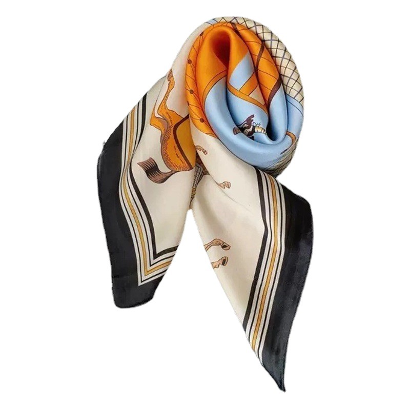 Silk Scarf Neck-Shaped High-End Female Korean Fashion Versatile Professional Imitation Silk Scarf Retro Printed Neck Scarf Headband