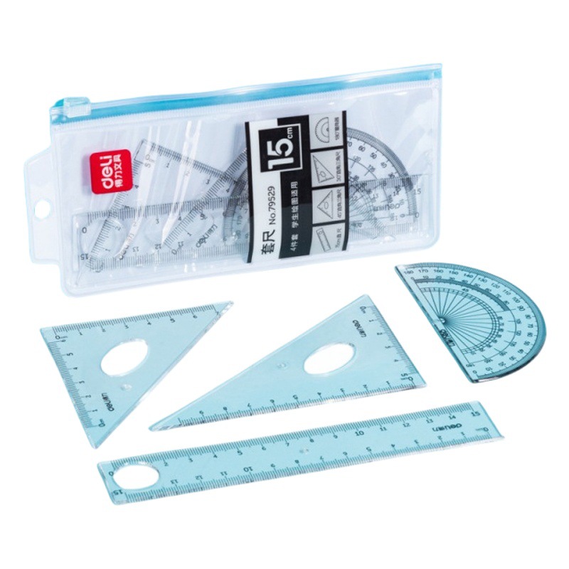 Deli stationery 79529 set of simple student examination learning drawing 15cm triangle ruler ruler protractor