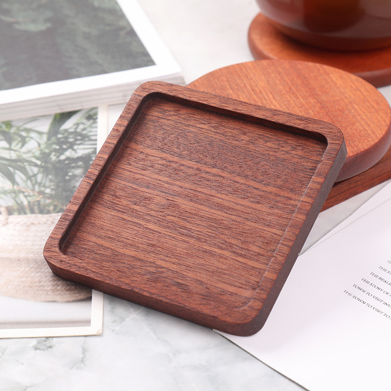 Picture of Creative Wooden Coaster Logo Engraved Fixed Wooden Tea Tray Cup Holder Tea Mat Wooden Tea Holder Japanese Heat Insulation Mat