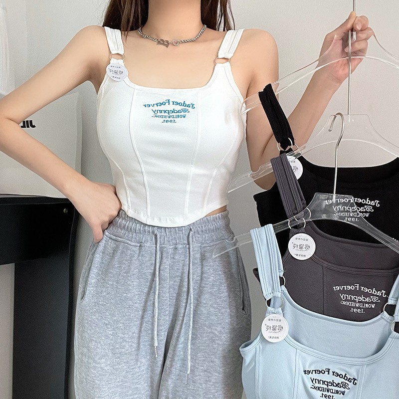 Pure Lust Letter Printed Camisole Women's Inner Wear Pure Cotton Sexy Wear Slim Short Popular Outer Top