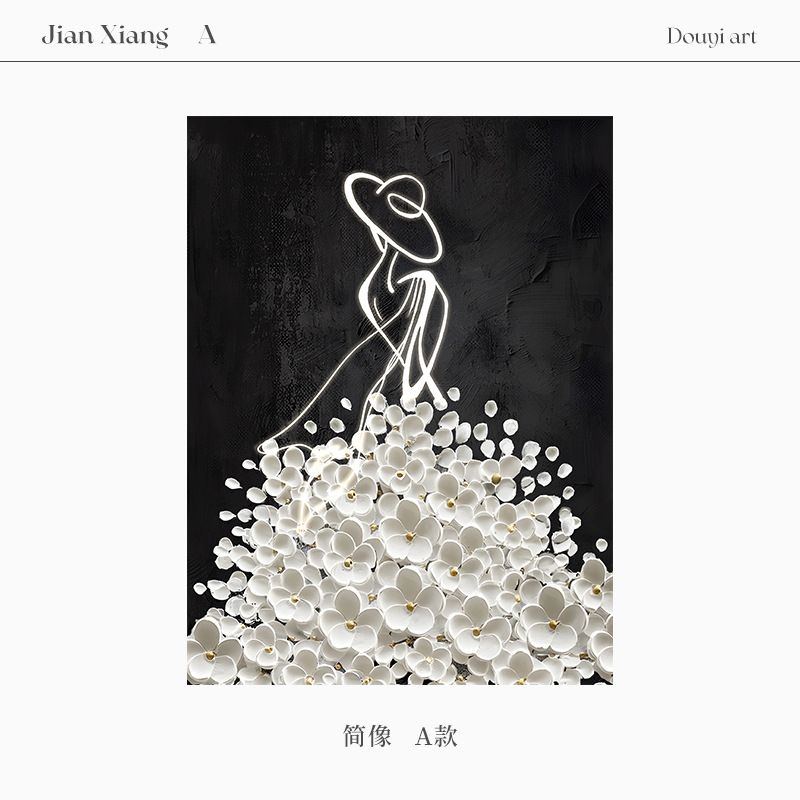 Picture of French high-end porch decorative painting simple abstract figure hanging painting black and white living room sofa background wall mural