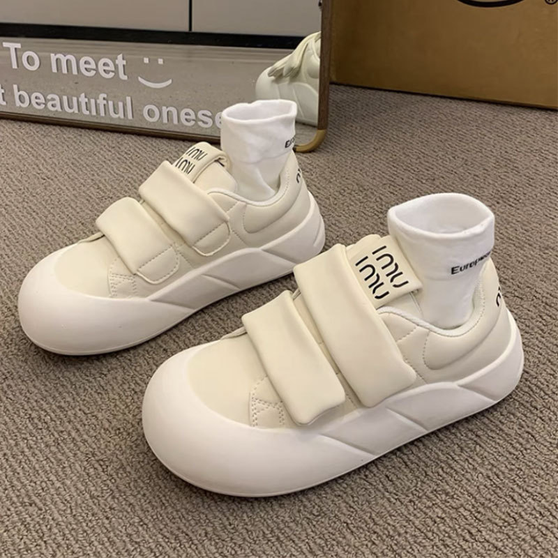 Velcro Thick-soled White Shoes Women's Autumn 2024 New Ugly Cute Round-toed Bread Shoes All-match Casual Shoes Trendy