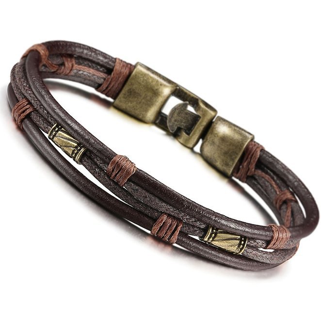Picture of Amazon AliExpress Bracelet Men's Vintage Bracelet Wristband Brown Braided Leather Cord Bracelet