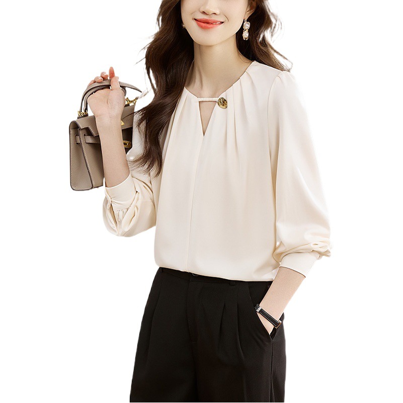2025 Spring New Long-Sleeved Chiffon Shirt Women's Tops Fashionable Small Shirt Bottoming Shirt Loose Slimming Look Belly-Covering Shirt