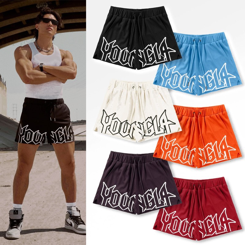 Youngla Summer New Sports Fitness Shorts Mesh Quick-Drying Breathable Basketball Training Shorts Casual Beach Pants