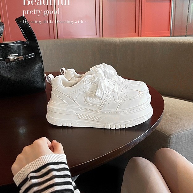 【Sheepskin Edition】Korean student thick-soled heightening versatile white shoes women's 2025 summer and autumn breathable casual shoes
