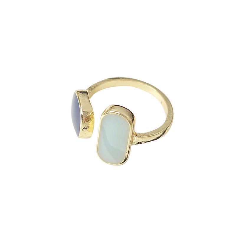 Picture of Elegant Blue Drop Oil Open Ring Korean Style Plain Ring Women's Fashion Ring Cold Style Internet Celebrant Enamel Color Jewelry