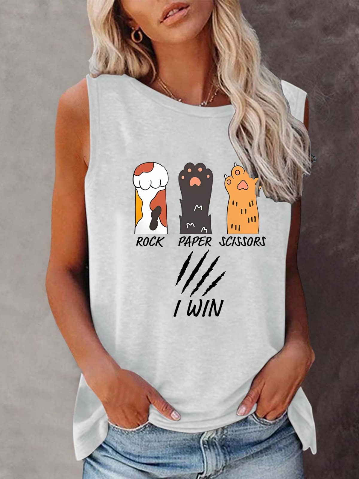 PDD cross-border supply new cat letter print pattern loose casual round neck sleeveless T-shirt