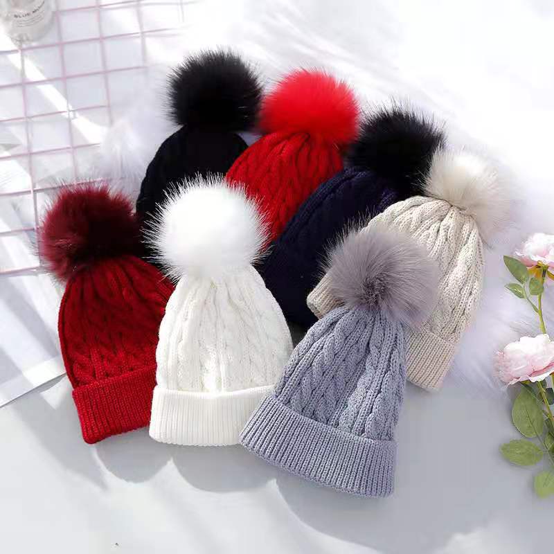 Children's twist knitted hat foreign trade twist wool hat baby pompoms hats wholesale