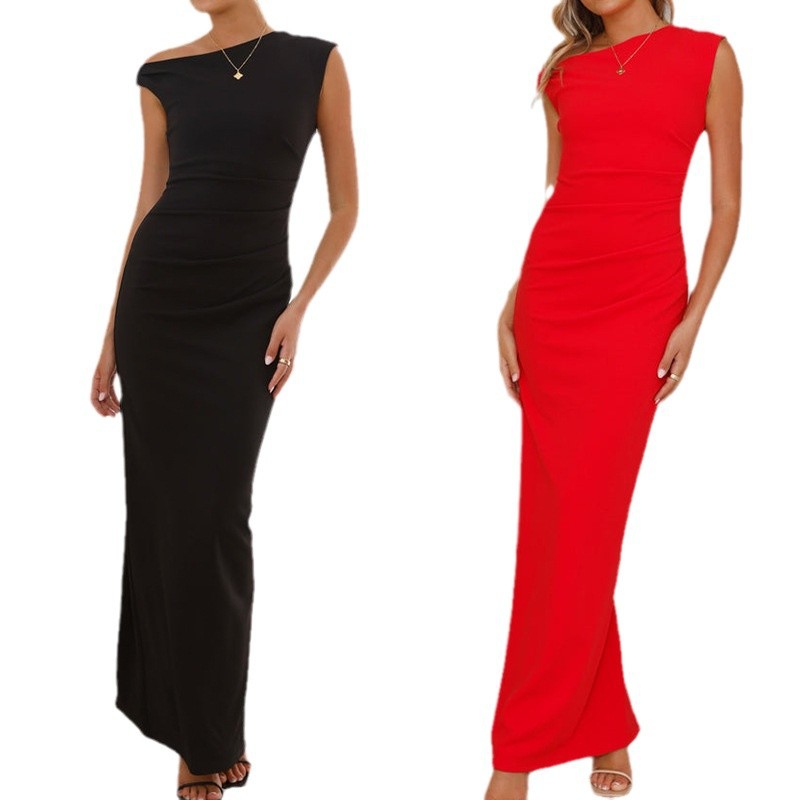 Foreign Trade Europe and the United States Cross-border Women's Clothing Amazon Spring and Summer Explosions Sleeveless Back Split Pleat Tight dress Women