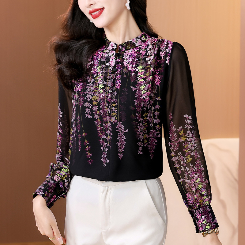 Picture of 2025 Spring and Autumn New Design Sense Three-dimensional Flower and Vine Printing Age-reducing Elegant Loose Slim Shirt