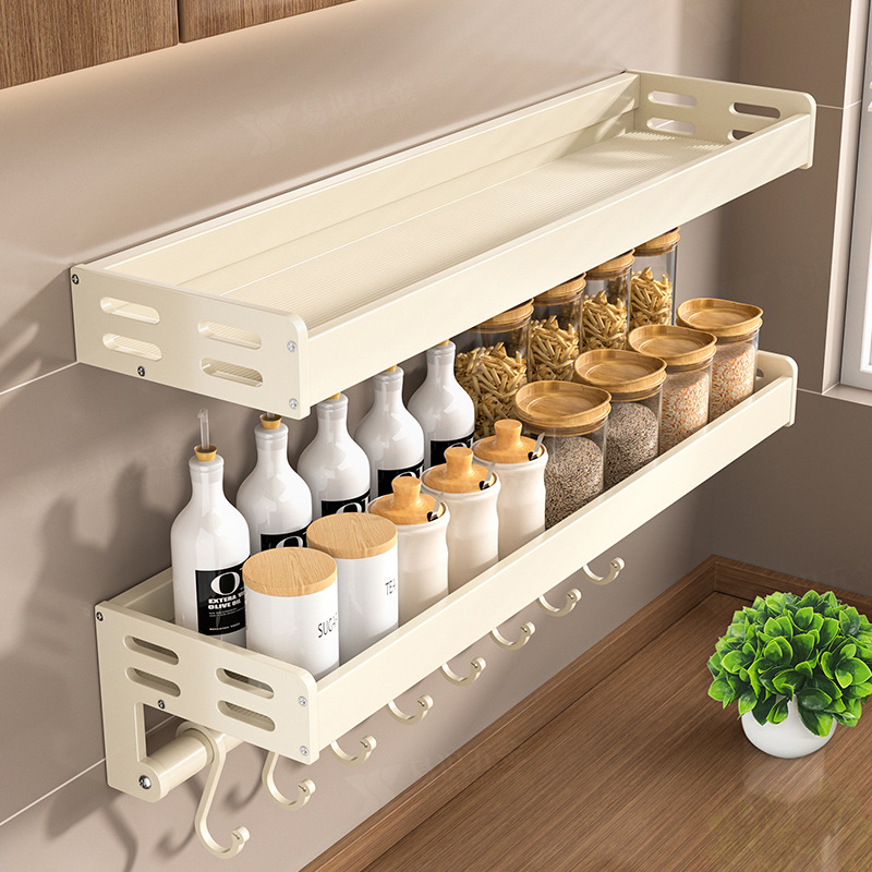 Factory Supply Milk White Kitchen Rack Seasoning Rack Multifunctional Household Seasoning Box Jar Wall Storage Rack