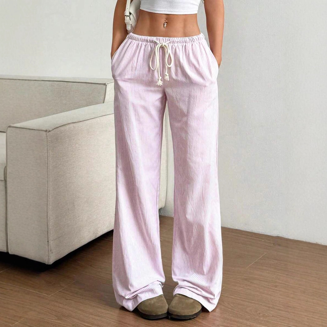 Picture of 2025 European and American/Xiyin/Temu Amazon/Autumn New Women's Clothing Stripesd Sweet Wide-Leg Pants Floor-Length Casual