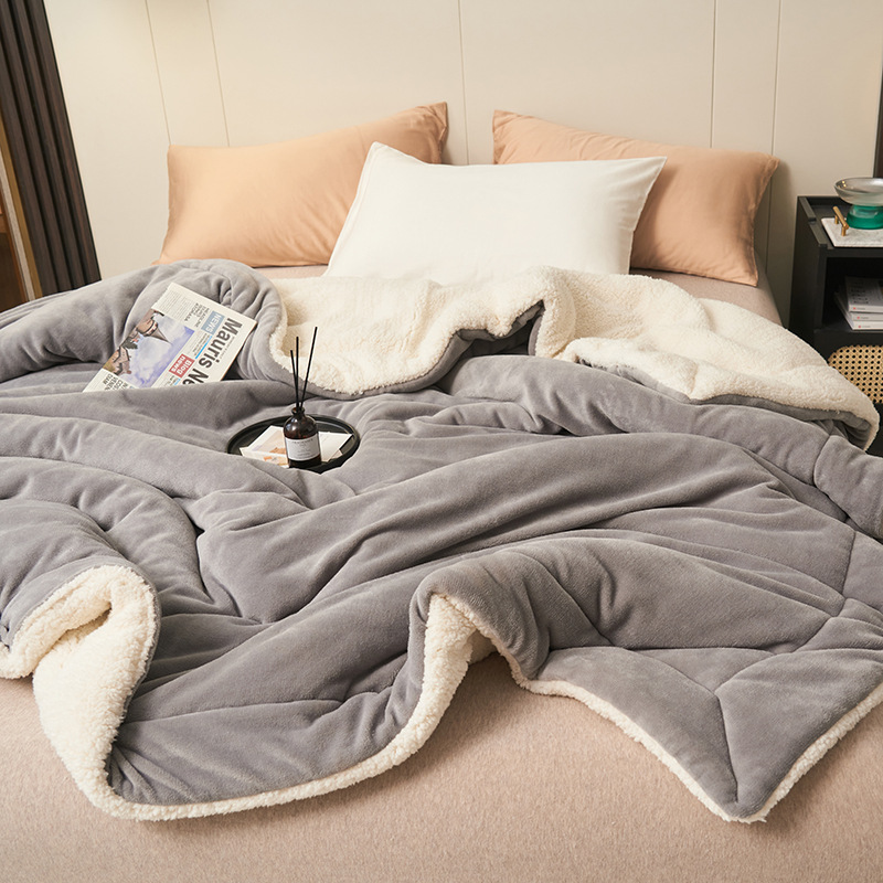 Picture of Cross-Border Double-Layer Thickened Lamb Velvet Blanket Solid Color Composite Milk Velvet Blanket Flannel Single and Double Nap Blanket