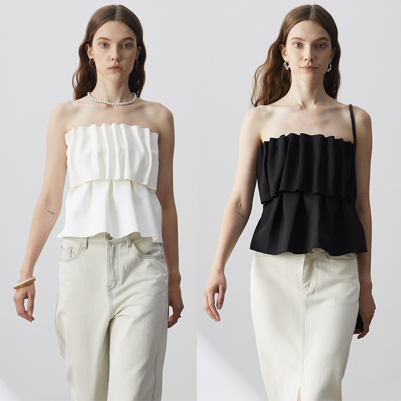LOW Home Made Elastic Strapless Vest Women's 24ss Spring and Summer Design Niche Slim Fit Pleated Top