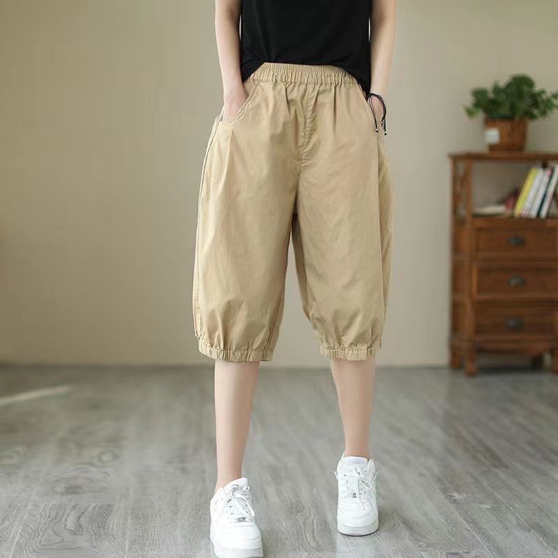Summer thin casual shorts women's loose plus size high waist five pants wide leg elastic waist Harlan pants pants wholesale