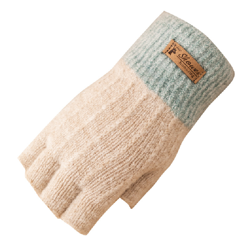 Picture of Korean half-finger wool gloves for women and students in autumn and winter plus velvet padded cycling writing cold and warm