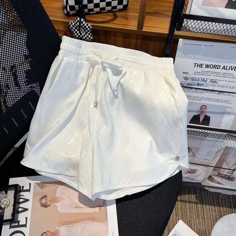 Real Shot of 2024 Summer Large Size Printed Wide Leg Hot Pants Elastic Lace Slimming Look Women's Casual Sports Shorts Trendy