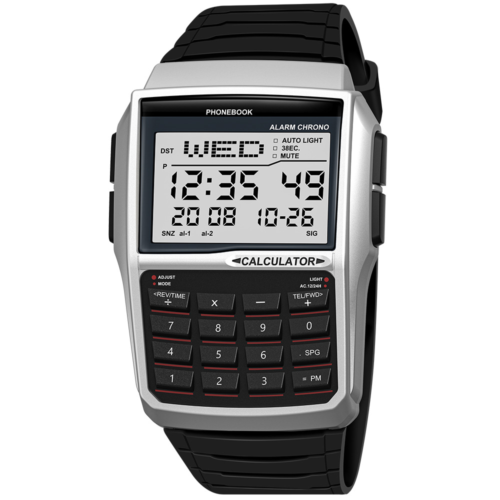 Picture of Trendy Multifunctional Retro Watch Calculator Phone Number Book Waterproof Luminous Electronic Watch Men's Watch Men