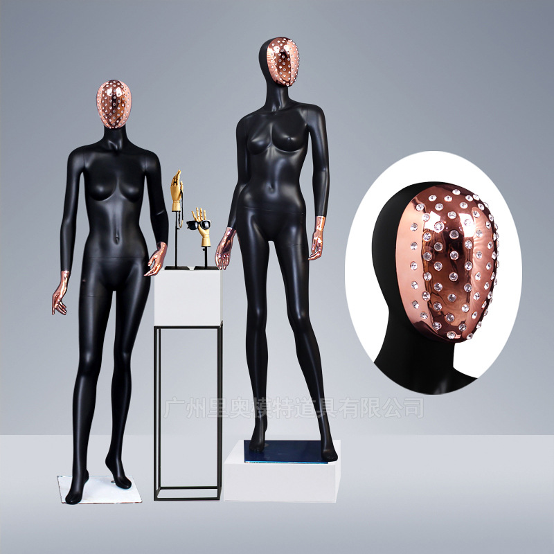 Model women's whole body new promotional brand aura diamond face black matte fiberglass women's clothing props