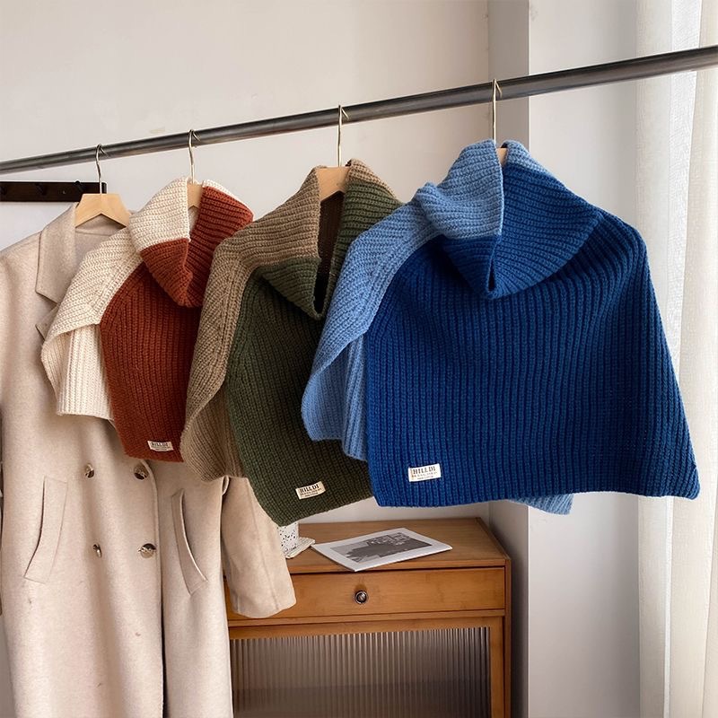 Korean style high-grade color matching turtleneck collar women's autumn and winter versatile pullover scarf 2023 New Cape knitted shawl