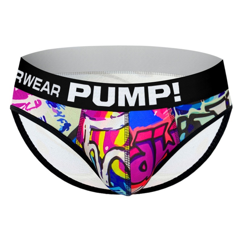 Trendy PUMP underwear men's fashion youth graffiti print cool nylon sports briefs breathable sexy
