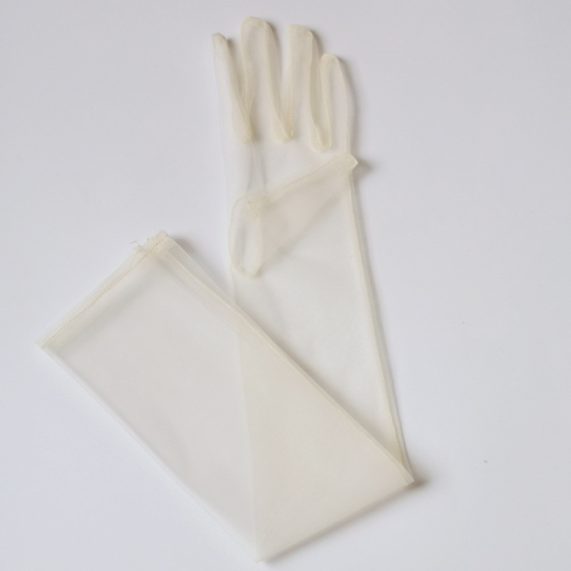 Picture of 55cm Long 70cm DIY Sheer Plain Bridal Wedding Dress Gloves Sexy Black and White Wine Red Mesh Wedding