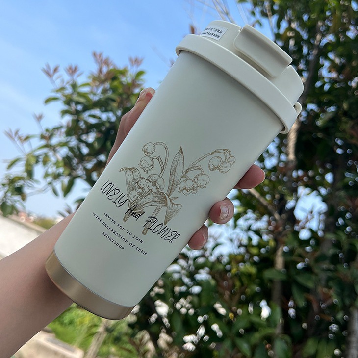 Picture of Coffee Thermos Cup 316 Stainless Steel Liner Simple and Fashionable Double Drinking Cup with Straw Water Cup Gift Logo Customization
