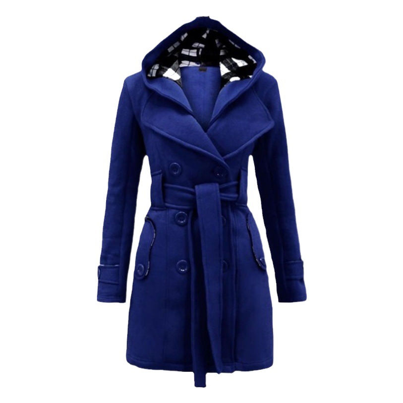 Picture of 2023 AliExpress EBAY Amazon New Plaid Hooded Tweed Coat Belt Double-breasted Mid-length Coat