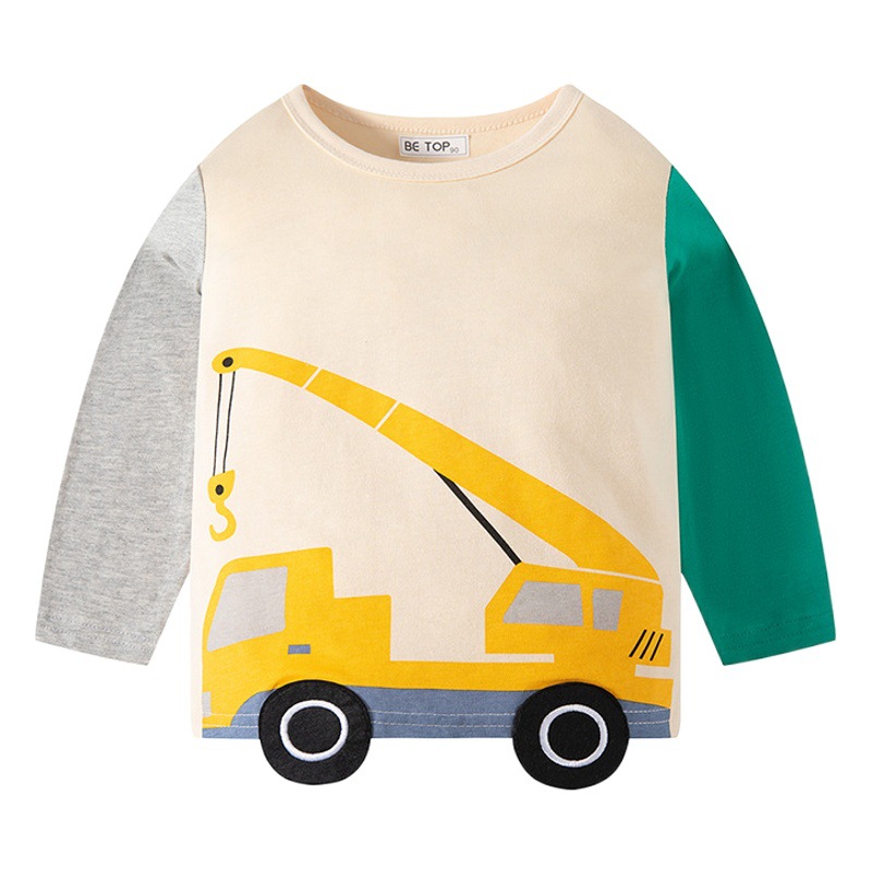 be top children's long sleeve T-shirt new autumn cartoon children's color matching car base shirt children's clothing a generation of hair