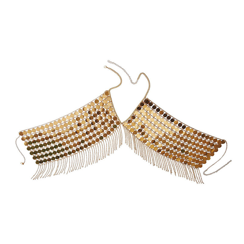 Picture of European and American Cross-Border Jewelry Gold Sequin Chest Chain Women's Fashion Halter Neck Bracelet Tassel Body Chain Silver Body Chain