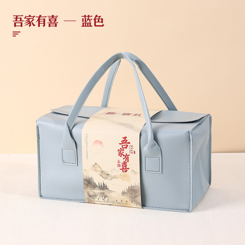 Picture of in stock High-grade Leather Red Wine Gift Box Double Pack Accompanying Gift Big Fortune Bag Business Gift Wine Packaging Box