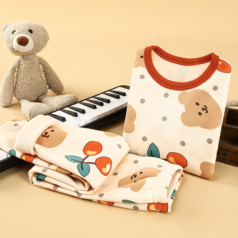 Picture of Children's thermal underwear children's clothing fleece-lined thickened suit boys' autumn clothes long pants girls' winter clothes bottoming two-piece suit fashion