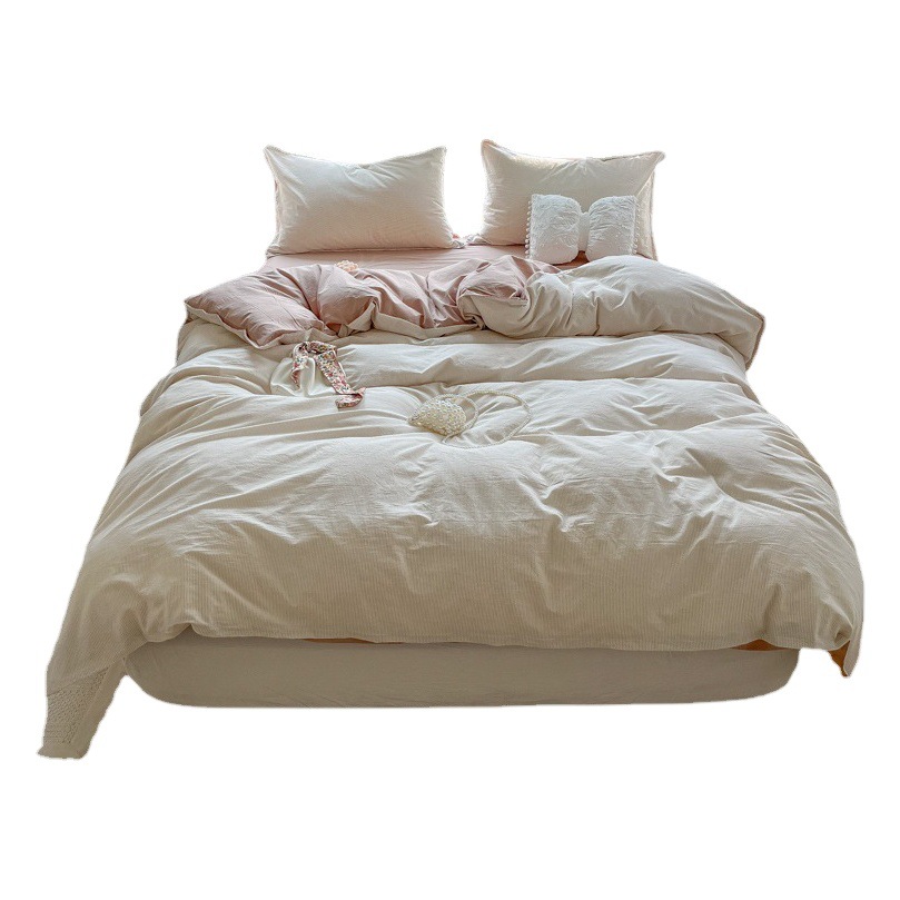 Ins Washed Cotton Bed Four-Piece Set Small Fresh Naked Sleeping Bed Sheets Quilt Cover Bed Bed Sheets Student Dormitory Three- and Four-Piece Set Wholesale