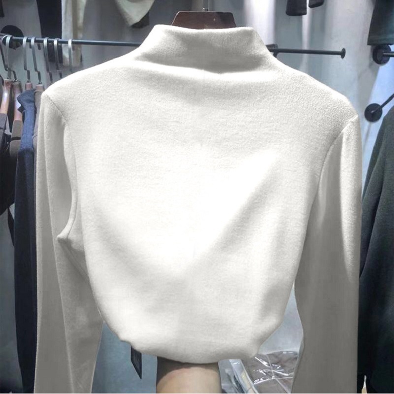 Picture of Derong Warm Bottoming Shirt Solid Color Women's Autumn and Winter Korean Style Plus Velvet Slim Long Sleeve T-Shirt Women's Tops Women's Wholesale