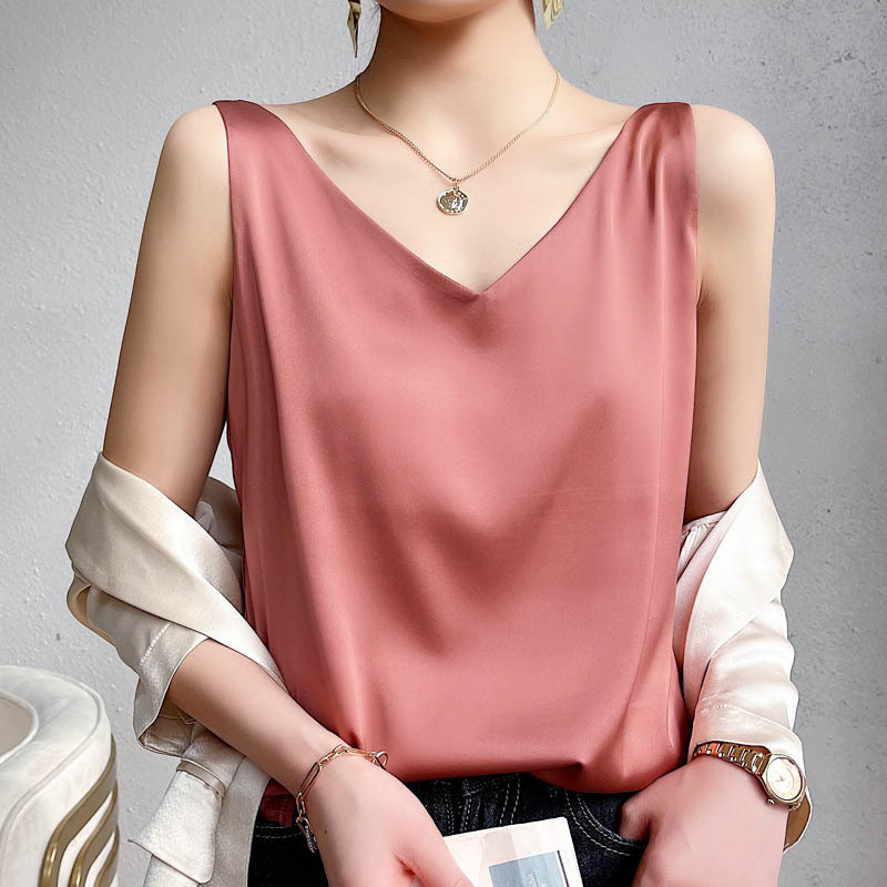 Picture of Wholesale 2025 Spring and Summer Camisole for Women, Satin Inner Wear, V-Neck, Plus Size, Loose-Fitting Vest, Versatile for Outerwear