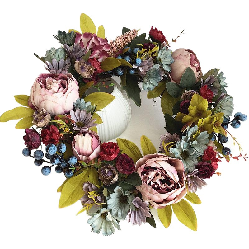 Wall decoration retro simulation peony wreath photography props living room decoration Christmas Halloween gifts cross-border