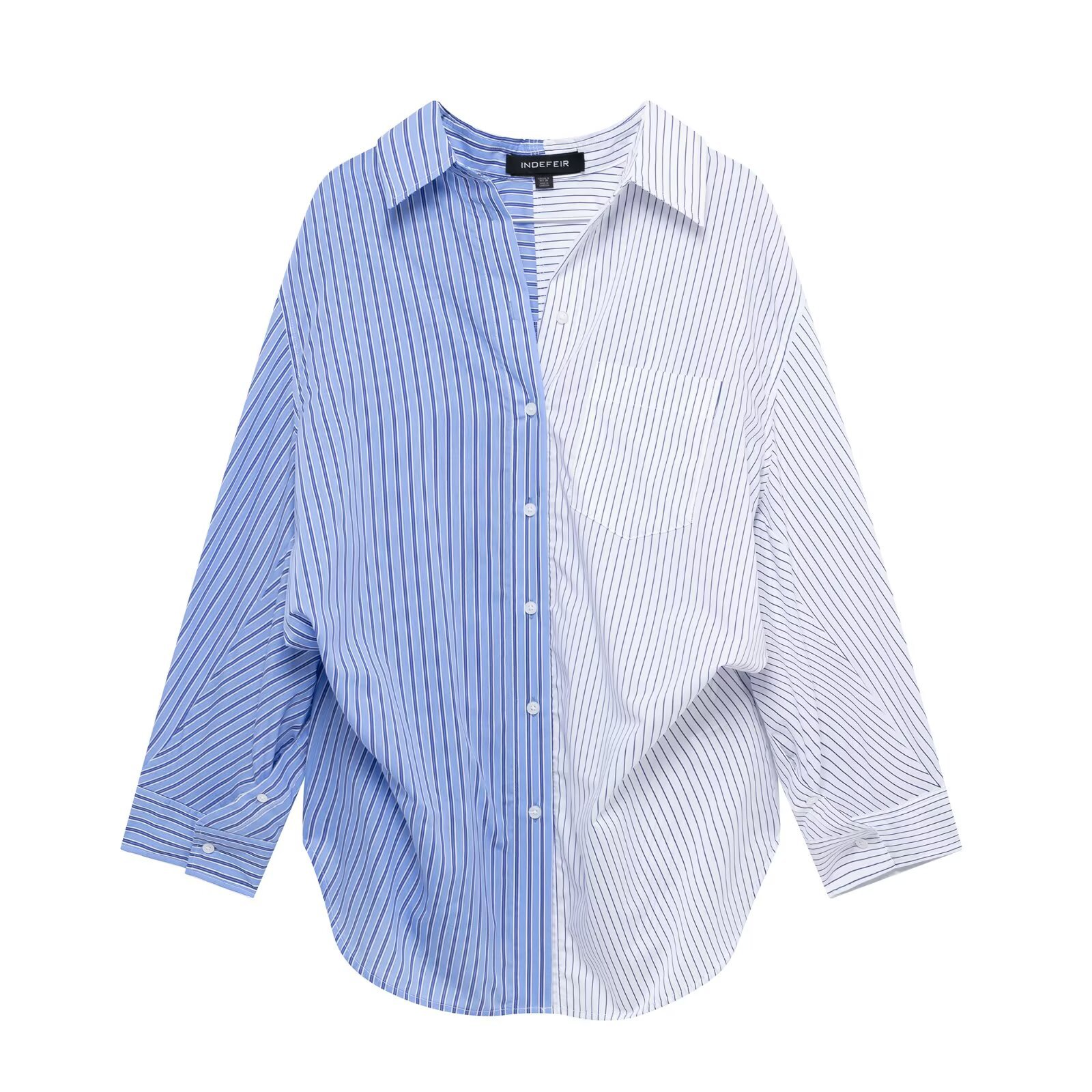 ZA cross-border women's clothing wholesale European and American style new contrast stitching single-breasted long sleeve casual shirt 4764020