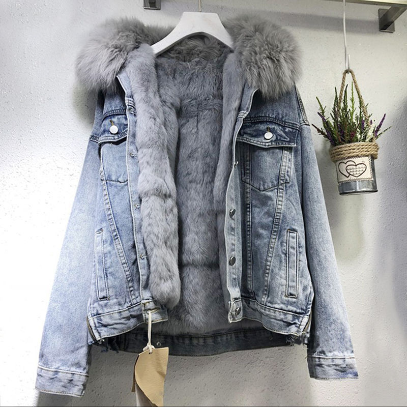 Picture of Denim Velvet Coat Women's 2025 Winter New Korean Style Loose Fur Collar Removable Thickened Short Fur Women
